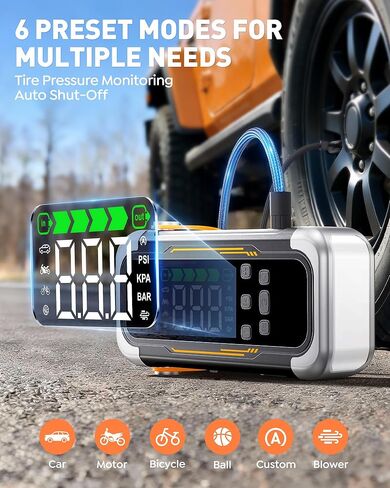 UTRAI Jump Starter مع ضاغط هواء، بطارية 6000 أمبير محمولة (جميع الغاز والديزل 10.0 لتر) مع منفاخ إطارات 150 رطل لكل بوصة مربعة ومنفاخ هواء، شحن سريع PD 30 وات، حزمة قفز صندوق القفز 12 فولت in Saudi Arabia