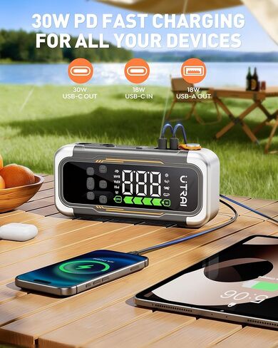 UTRAI Jump Starter مع ضاغط هواء، بطارية 6000 أمبير محمولة (جميع الغاز والديزل 10.0 لتر) مع منفاخ إطارات 150 رطل لكل بوصة مربعة ومنفاخ هواء، شحن سريع PD 30 وات، حزمة قفز صندوق القفز 12 فولت in Saudi Arabia