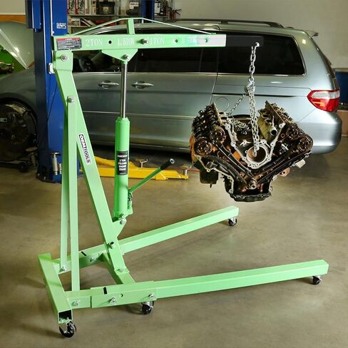 OEMTOOLS 24830 Engine Hoist 2 Ton, Foldable Cherry Picker Shop Crane, 4 Engine Lift, Removes and Transports Engines, Adjustable Boom, 6 Solid Steel Caster Wheels, Industrial Shop Equipment in Saudi Arabia