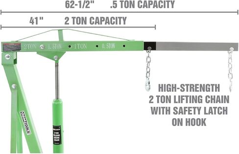 OEMTOOLS 24830 Engine Hoist 2 Ton, Foldable Cherry Picker Shop Crane, 4 Engine Lift, Removes and Transports Engines, Adjustable Boom, 6 Solid Steel Caster Wheels, Industrial Shop Equipment in Saudi Arabia