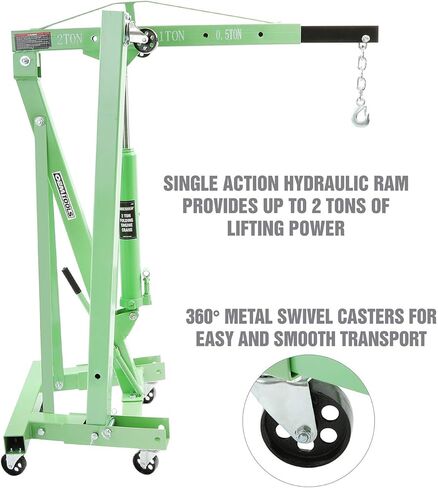 OEMTOOLS 24830 Engine Hoist 2 Ton, Foldable Cherry Picker Shop Crane, 4 Engine Lift, Removes and Transports Engines, Adjustable Boom, 6 Solid Steel Caster Wheels, Industrial Shop Equipment in Saudi Arabia