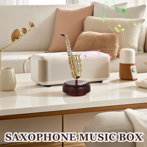 Mini Saxophone Music Box, 7.9in Classic Home Decorative Saxophone, Small Musical Mum Trinket Instrument Ornaments for Home Decoration Housewarming Desktop in Saudi Arabia