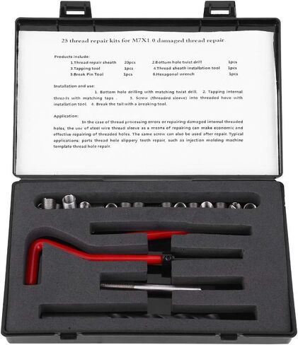 Hilitand 25 قطعة M7x1 طقم تصليح الخيط 25 قطعة أداة إدراج من الفولاذ المقاوم للصدأ مع مفتاح الحفر الملتوي للخيوط التالفة in Kuwait