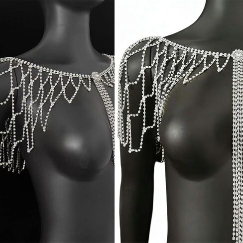 Lightweight Alloy Rhinestoned Fringe Body Chain Shoulder Chain with Easy Wear for Bride on Wedding Day Rhinestones Fringe Nec in Saudi Arabia