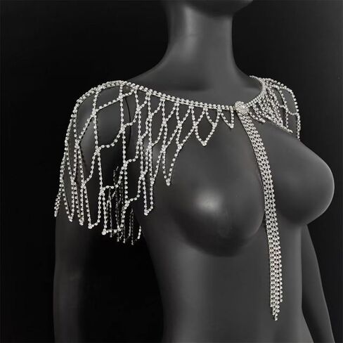 Lightweight Alloy Rhinestoned Fringe Body Chain Shoulder Chain with Easy Wear for Bride on Wedding Day Rhinestones Fringe Nec in Saudi Arabia