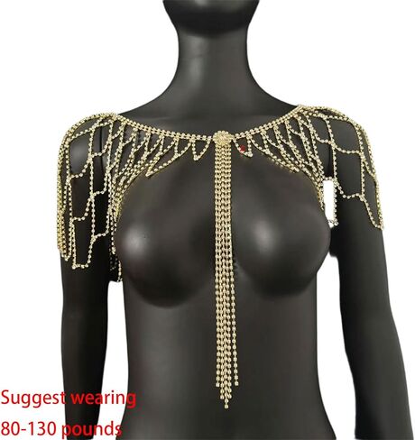 Lightweight Alloy Rhinestoned Fringe Body Chain Shoulder Chain with Easy Wear for Bride on Wedding Day Rhinestones Fringe Nec in Saudi Arabia