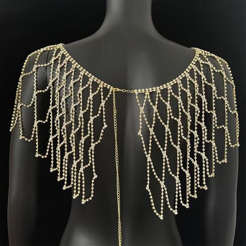 Lightweight Alloy Rhinestoned Fringe Body Chain Shoulder Chain with Easy Wear for Bride on Wedding Day Rhinestones Fringe Nec in Saudi Arabia