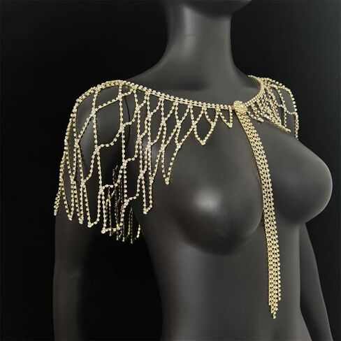 Lightweight Alloy Rhinestoned Fringe Body Chain Shoulder Chain with Easy Wear for Bride on Wedding Day Rhinestones Fringe Nec in Saudi Arabia