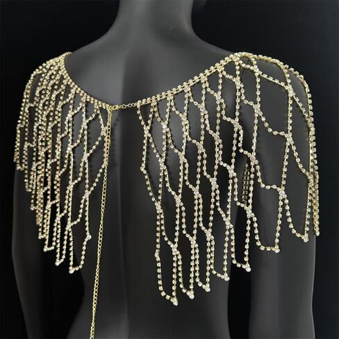Lightweight Alloy Rhinestoned Fringe Body Chain Shoulder Chain with Easy Wear for Bride on Wedding Day Rhinestones Fringe Nec in Saudi Arabia