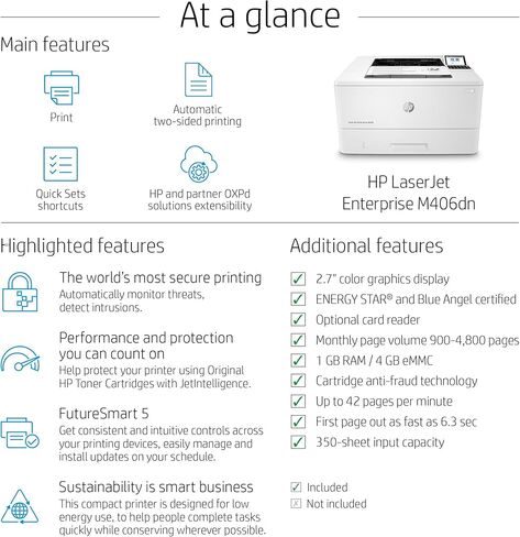 HP LaserJet Enterprise M406dn Monochrome Laser Printer, Black and White, Automatic Duplex Printing, Ethernet Network Ready, High-Speed Business Office Printer, USB 2.0 Connectivity (Renewed) in Saudi Arabia