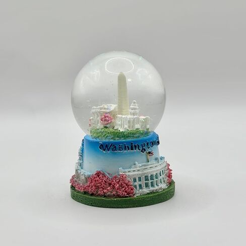 2.75" Tall Washington DC Landmarks Snow Globe, Resin Material, with Cherry Blossom, Glitter, White House, Capitol, Washington Monument (Mini Blue Base Panorama Globe) in Saudi Arabia