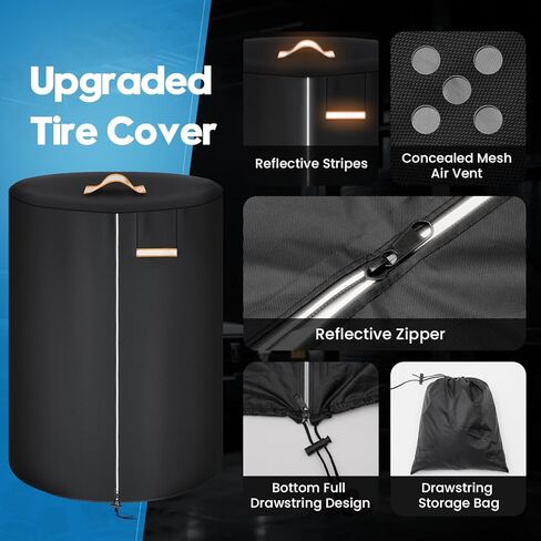 Tire Cover for Storage, 420D Waterproof Tire Storage Bag with Reflective Stripe, Waterproof Zipper, Reflective Handles, Air Vent, Universal Tire Covers Fit 30 Inch Tires in Diameter in Saudi Arabia