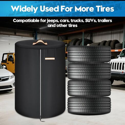 Tire Cover for Storage, 420D Waterproof Tire Storage Bag with Reflective Stripe, Waterproof Zipper, Reflective Handles, Air Vent, Universal Tire Covers Fit 30 Inch Tires in Diameter in Saudi Arabia