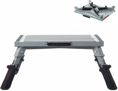 Homeon Wheels ألومنيوم RV خطوات قابلة للتعديل قابلة للطي مع أقدام مطاطية غير قابلة للانزلاق، منصة ثابتة تدعم 1000bs، شرائط أمان، مقبض، سهل الحمل، سفر مقطورة التخييم في الهواء الطلق - أزرق in Kuwait