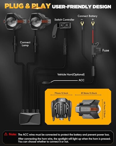 مصابيح ضباب LED للدراجة النارية من Auxbeam مصابيح قيادة كهرمانية ضوء مساعد، سلسلة MT8 أضواء LED مع 8 أوضاع مزدوجة اللون، 60 وات 6000 لومين ضوء عمل للطرق الوعرة للدراجات النارية ATV UTV Dirtbike Truck in Kuwait