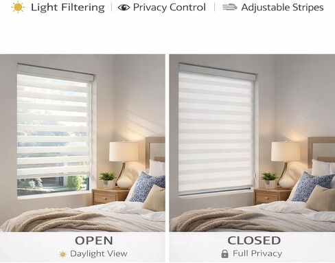 ستائر ShadesU Zebra لأسطوانة النوافذ الداخلية، ظلال حمار وحشي لظلال تصفية الضوء الخاصة بالنوافذ (أقصى ارتفاع 72 بوصة) (اللون الأبيض) (العرض 34 بوصة) in Kuwait