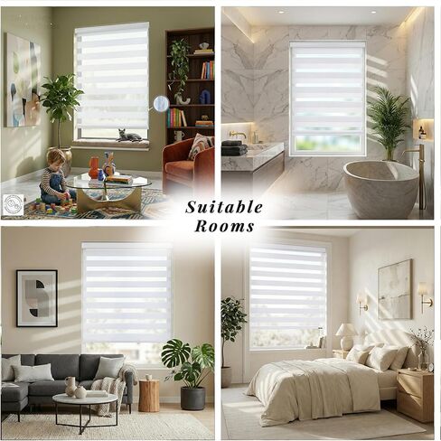 ستائر ShadesU Zebra لأسطوانة النوافذ الداخلية، ظلال حمار وحشي لظلال تصفية الضوء الخاصة بالنوافذ (أقصى ارتفاع 72 بوصة) (اللون الأبيض) (العرض 34 بوصة) in Kuwait