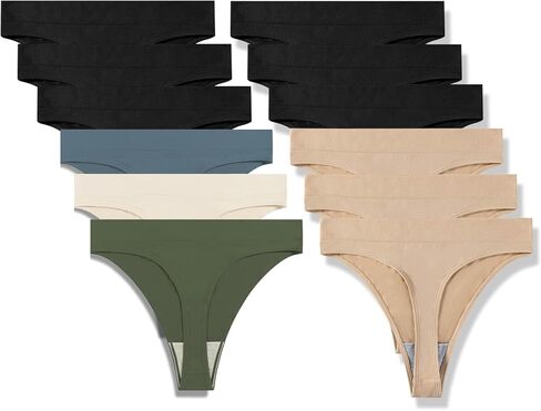 GRANKEE Women's High Waisted Breathable Seamless Thong Panties,No Show Workout Underwear,Comfortable Cotton Crotch,12 Pack (B3S3 GWU S) in Kuwait