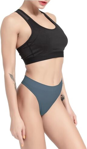 GRANKEE Women's High Waisted Breathable Seamless Thong Panties,No Show Workout Underwear,Comfortable Cotton Crotch,12 Pack (B3S3 GWU S) in Kuwait