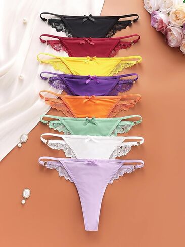 Plus Size Lace Thong Panties, 8-Pack Sexy Lace Bow Thong Underwear Set, Comfortable Breathable Women’s Lace Thongs in Saudi Arabia
