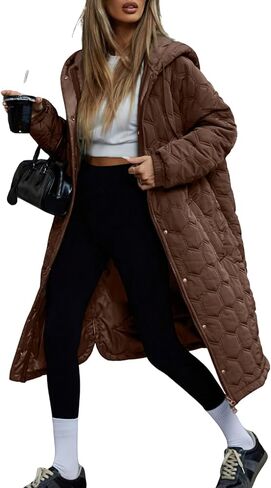 CHOUYATOU Women's 2026 Winter Lightweight Quilted Puffer Jacket Hooded Midi Long Puffer Coat Overcoat in Saudi Arabia