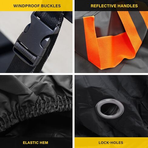 XYZCTEM Motorcycle Cover Waterproof Outdoor All Season Protection Motorcycle Storage Night Reflective Handles with Lock-Holes Storage Bag Fits up to 116" Motorcycle Vehicle Covers, Black in Kuwait