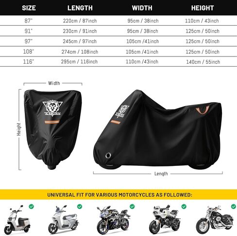 XYZCTEM Motorcycle Cover Waterproof Outdoor All Season Protection Motorcycle Storage Night Reflective Handles with Lock-Holes Storage Bag Fits up to 116" Motorcycle Vehicle Covers, Black in Kuwait