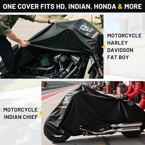 XYZCTEM Motorcycle Cover Waterproof Outdoor All Season Protection Motorcycle Storage Night Reflective Handles with Lock-Holes Storage Bag Fits up to 116" Motorcycle Vehicle Covers, Black in Kuwait