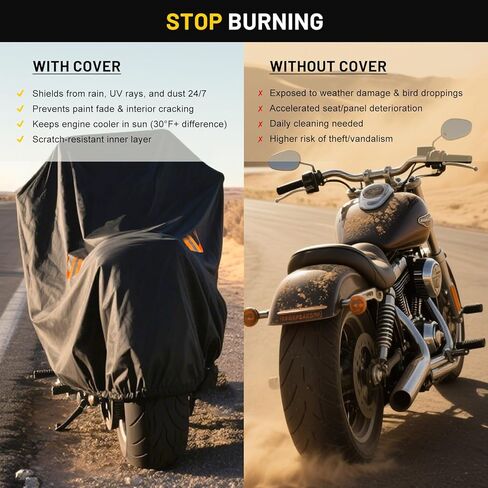 XYZCTEM Motorcycle Cover Waterproof Outdoor All Season Protection Motorcycle Storage Night Reflective Handles with Lock-Holes Storage Bag Fits up to 116" Motorcycle Vehicle Covers, Black in Kuwait