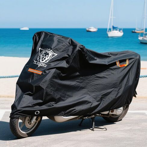 XYZCTEM Motorcycle Cover Waterproof Outdoor All Season Protection Motorcycle Storage Night Reflective Handles with Lock-Holes Storage Bag Fits up to 116" Motorcycle Vehicle Covers, Black in Kuwait