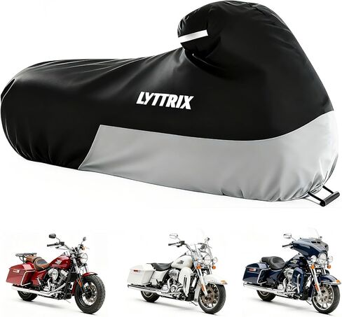 غطاء دراجة نارية 600D مقاوم للماء في الهواء الطلق مناسب لموديلات التجول Harley Davidson Road King، Street Glide، Electra Glide، Road Glide، Low Rider-St Gray in Saudi Arabia
