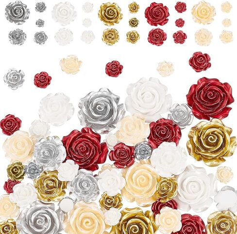 PH PandaHall 50pcs Flower Beads 5 Sizes Rose Cabochons 5 Colors Flatback Floral Resin Beads Opaque Rose Cabochons Backs for Spring Phone Case Hairpin Shoe Scrapbooking Jewelry Making Home Decor in Kuwait