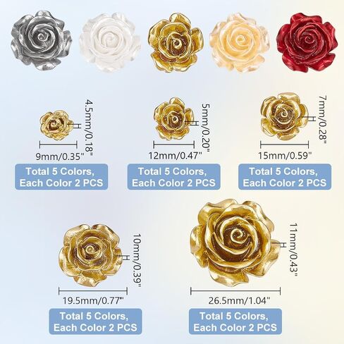 PH PandaHall 50pcs Flower Beads 5 Sizes Rose Cabochons 5 Colors Flatback Floral Resin Beads Opaque Rose Cabochons Backs for Spring Phone Case Hairpin Shoe Scrapbooking Jewelry Making Home Decor in Kuwait