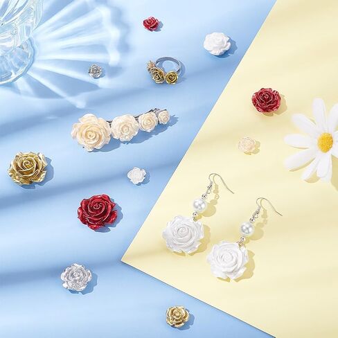 PH PandaHall 50pcs Flower Beads 5 Sizes Rose Cabochons 5 Colors Flatback Floral Resin Beads Opaque Rose Cabochons Backs for Spring Phone Case Hairpin Shoe Scrapbooking Jewelry Making Home Decor in Kuwait