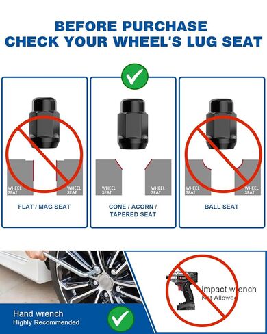 GAsupply 1/2 x 20 Black Lug Nuts, 1/2''-20 Closed End Bulge Acorn Lug Nut Set 1.38" 35mm Tall 3/4" 19mm Hex Conical Seat 60 Degree, 20pcs in Kuwait
