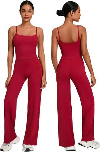 أطقم تمارين نسائية مكونة من قطعتين أشرطة سباغيتي قطع علوية متطابقة بنطال ذو قصة أرجل مستقيمة ملابس للجيم واليوجا والبيلاتيس in Kuwait