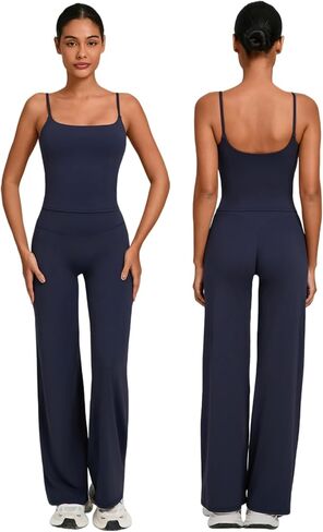 Womens Two Piece Workout Sets Spaghetti Straps Crop Top Matching Straight Leg Pants Gym Yoga Pilates Outfits in Saudi Arabia