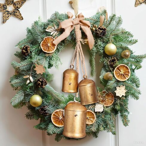Christmas Bells for Decoration, Set of 3 Rustic Vintage Gold Bell Country Harmony Lucky Metal Cowbells with Hemp Rope for Christmas Tree Wreaths Doors Windows Decorations in Saudi Arabia