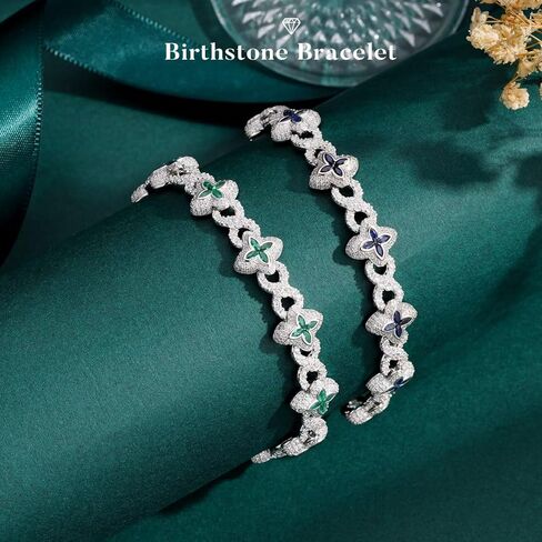 Iefil St. Patrick's Day Gifts - Clover Tennis Bracelet for Women, Infinty Clover Birthstone Bracelet, Mothers Valentines Day Jewelry Gifts for Women Her in Saudi Arabia