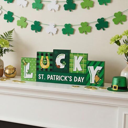 St. Patrick's Day Decorations, Wooden St Patricks Day Table Decorations, St. Patrick's Tabletop Decor Irish Table Centerpiece for Shelf Mantel Home Party Decor in Saudi Arabia