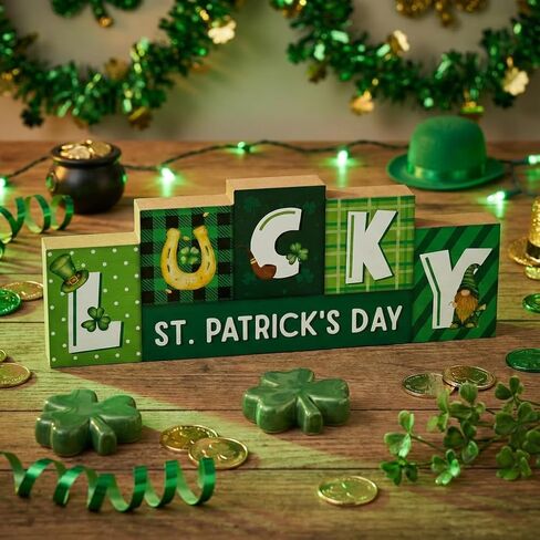 St. Patrick's Day Decorations, Wooden St Patricks Day Table Decorations, St. Patrick's Tabletop Decor Irish Table Centerpiece for Shelf Mantel Home Party Decor in Saudi Arabia