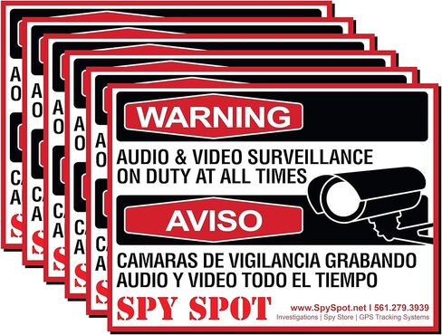 6 Pack Decal Self Adhesive Audio & Video Sign Vinyl Weatherproof Resistant CCTV Surveillance Stickers English/Spanish Security Logo in Saudi Arabia