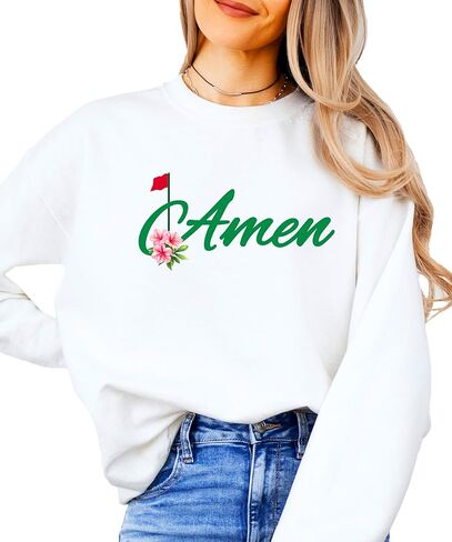 سويت شيرت Olive Loves Apple Amen Golf للنساء المراهقات والأطفال، عصري برقبة مستديرة لبطولات الجولف in Saudi Arabia