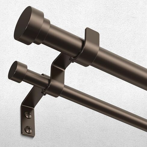 Double Curtain Rod, 1 Inch Bronze Extra Long Dual Curtain Rods 72 to 144 Inch with Aluminium Modern End Cap Finial, Adjustable Heavy Duty Window Treatment Rod, Telescopic Metal Double Drapery Pole Set in Kuwait