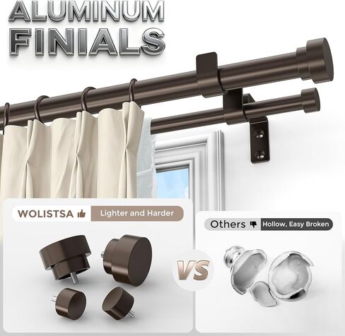 Double Curtain Rod, 1 Inch Bronze Extra Long Dual Curtain Rods 72 to 144 Inch with Aluminium Modern End Cap Finial, Adjustable Heavy Duty Window Treatment Rod, Telescopic Metal Double Drapery Pole Set in Kuwait