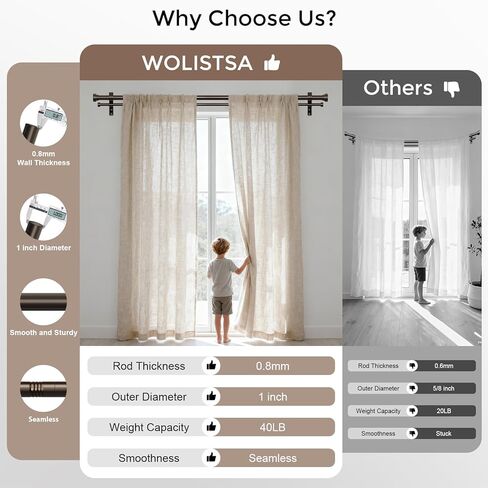 Double Curtain Rod, 1 Inch Bronze Extra Long Dual Curtain Rods 72 to 144 Inch with Aluminium Modern End Cap Finial, Adjustable Heavy Duty Window Treatment Rod, Telescopic Metal Double Drapery Pole Set in Kuwait