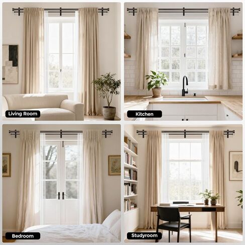 Double Curtain Rod, 1 Inch Bronze Extra Long Dual Curtain Rods 72 to 144 Inch with Aluminium Modern End Cap Finial, Adjustable Heavy Duty Window Treatment Rod, Telescopic Metal Double Drapery Pole Set in Kuwait