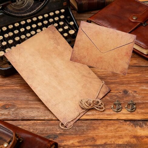 مجموعة حرفية كلاسيكية كاملة: مجموعة حروف عتيقة مكونة من 60 قطعة مع ورق قرطاسية وأظرف قديمة وحبل ومفاتيح كلاسيكية للدعوات ورسائل الحب in Kuwait