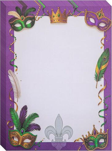 codree 80 Sheets Mardi Gras Letterhead Stationery Printer Paper, 11 x 8.6 Inch Purple Gold Green Masquerade Paper Stationery, Mardi Gras Decorative Writing Papers for Party Invitations in Saudi Arabia