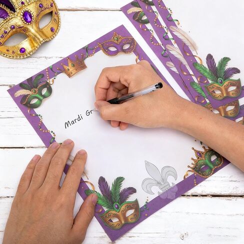 codree 80 Sheets Mardi Gras Letterhead Stationery Printer Paper, 11 x 8.6 Inch Purple Gold Green Masquerade Paper Stationery, Mardi Gras Decorative Writing Papers for Party Invitations in Saudi Arabia